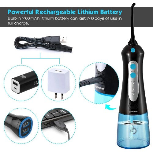 MOSPRO Electric Water Flosser, Dental Oral Irrigator with 4 Jet Tips, 3 Modes, 300ML Water Tank, USB Rechargeable for Teeth, Gums, Braces, Dental Care MOSPRO Electric Water Flosser, Dental Oral Irrigator with 4 Jet Tips, 3 Modes, 300ML Water Tank, USB Rechargeable for Teeth, Gums, Braces, Dental Care